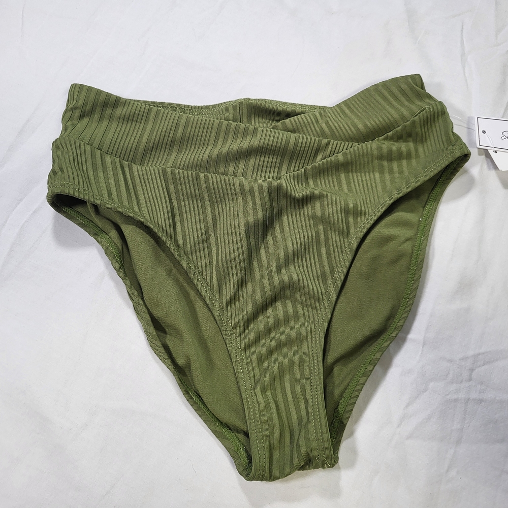 Olive Green Ribbed Bikini Bottoms Nwt Women Size Small Swimsuit Swim Salt + Cove